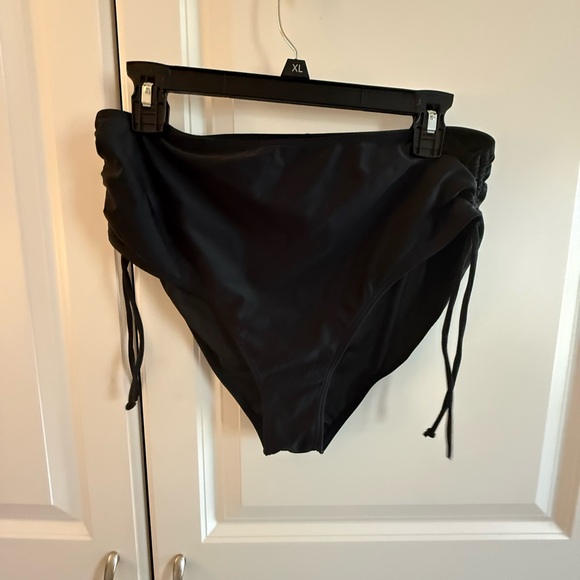 black high-waisted swimsuit bottoms with drawstring sides, xl - Picture 2 of 5